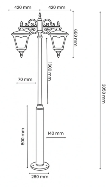 Heritage Pole Garden Light 3mt.aluminium Die Casting 10feet With 2 Lights