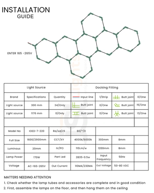 Car Garage Mini Honeycomb Lamp Hexagonal Hanging Workshop LED Light Car Washing Lamp